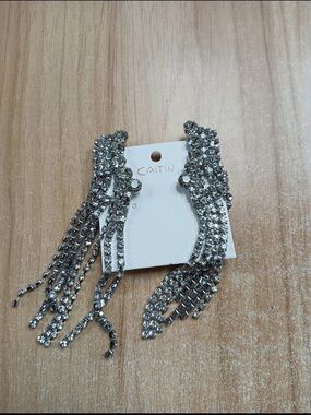A Classy Chic Boutique Silver Crystal Fringe Drop Earrings
